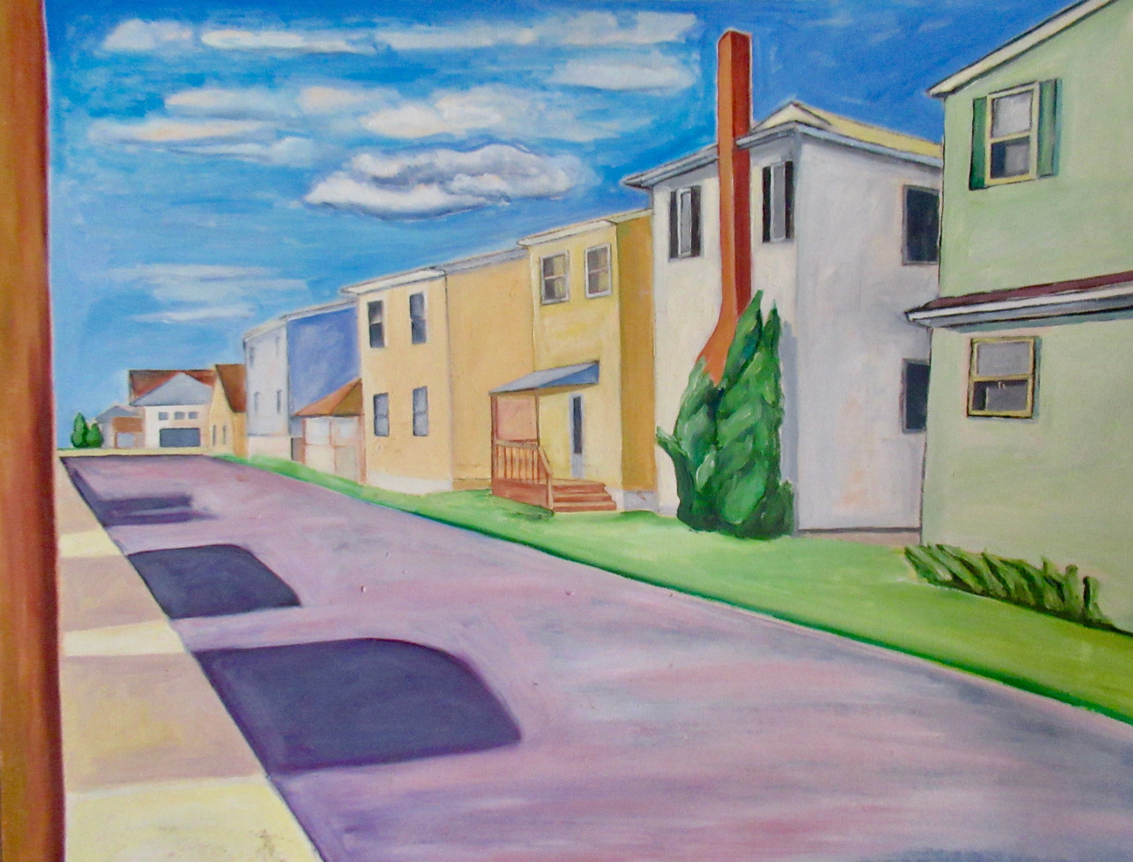 Linden Lane coastal street scene — Beach Cat Artists original artwork